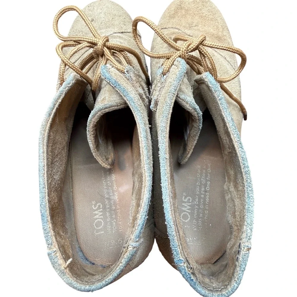 TOMS Kala Desert Wedge Tan Suede Lace Up Ankle Booties Womens 9.5 10010941‎